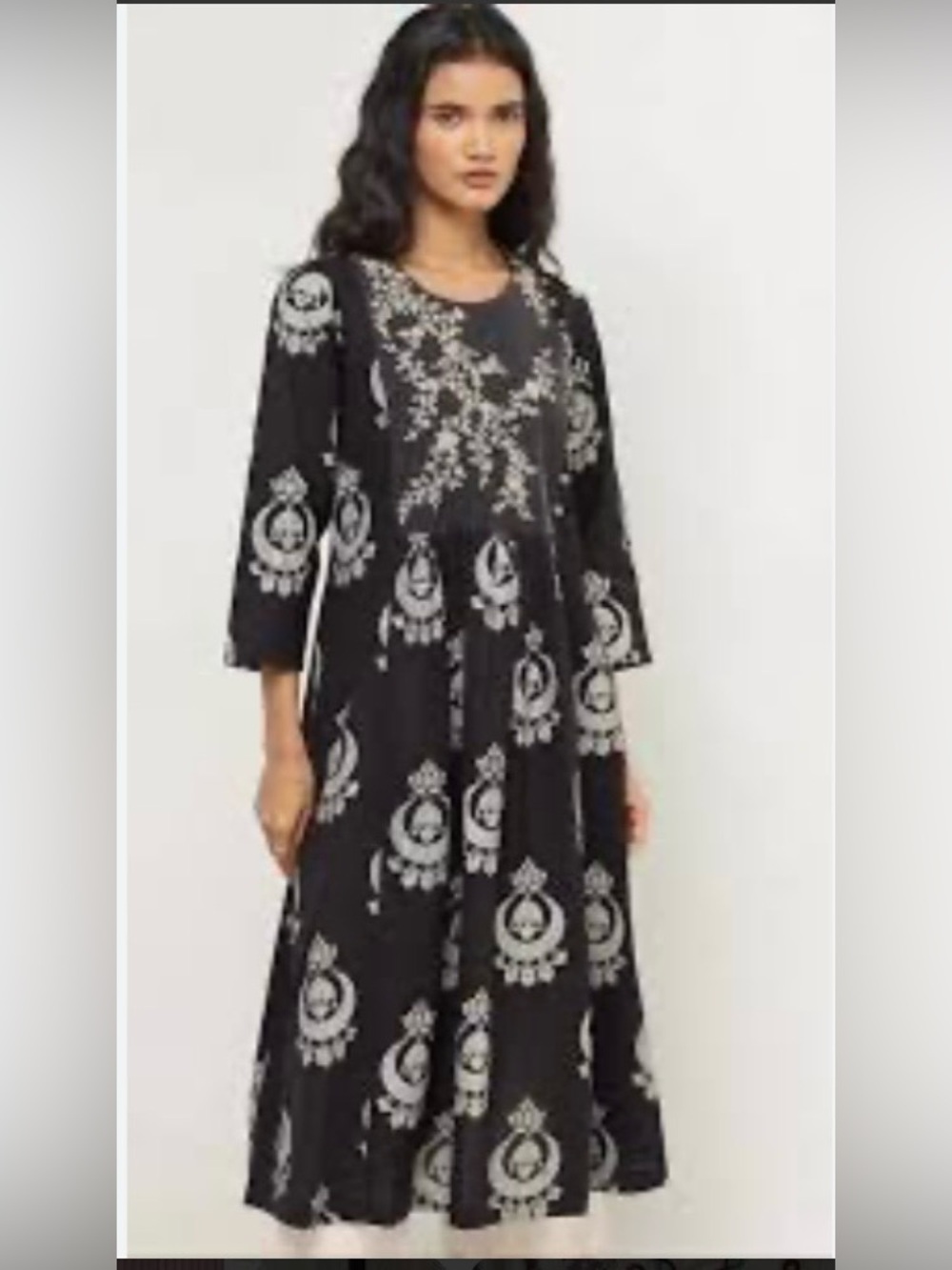 Black Chandbali printed fit and flair cotton Kurta dress